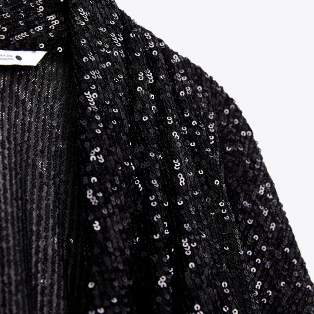 NWT Zara Draped Black Sequin Blouse - Picture 8 of 13